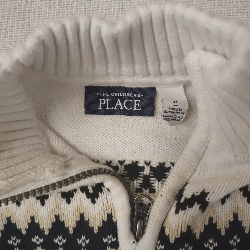 The Children's Place Boys 2T Fair Isle Sweater Quarter Zip Snowflake Nordic